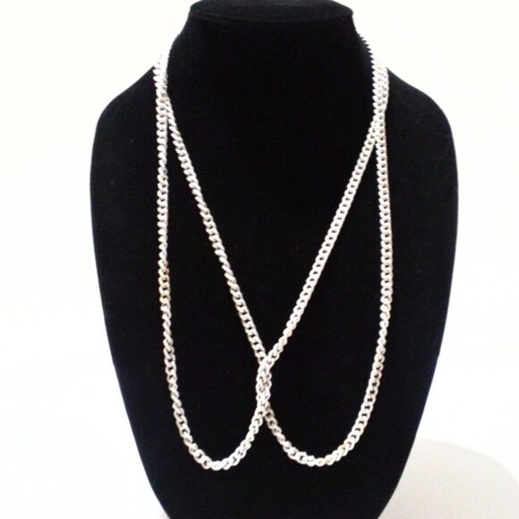 Vintage Long Textured Aluminum Link Chain Necklace 54" Mid Century - Picture 2 of 5